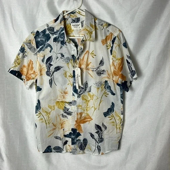 TUNEVUSE floral cotton short sleeve summer shirt,hawaiien vibe,resortwear NEW! - Picture 2 of 15